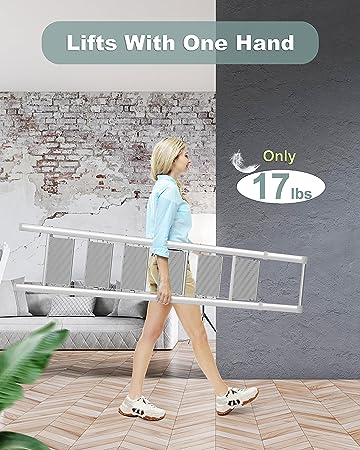 6 Step Ladder for 12 Feet High Ceiling, lifts with one hand Folding Step Stool with Handgrip and Anti-Slip Wide Pedal, Portable Lightweight Aluminum Stepladder for Kitchen, Home (330 lbs Capacity) - Silver