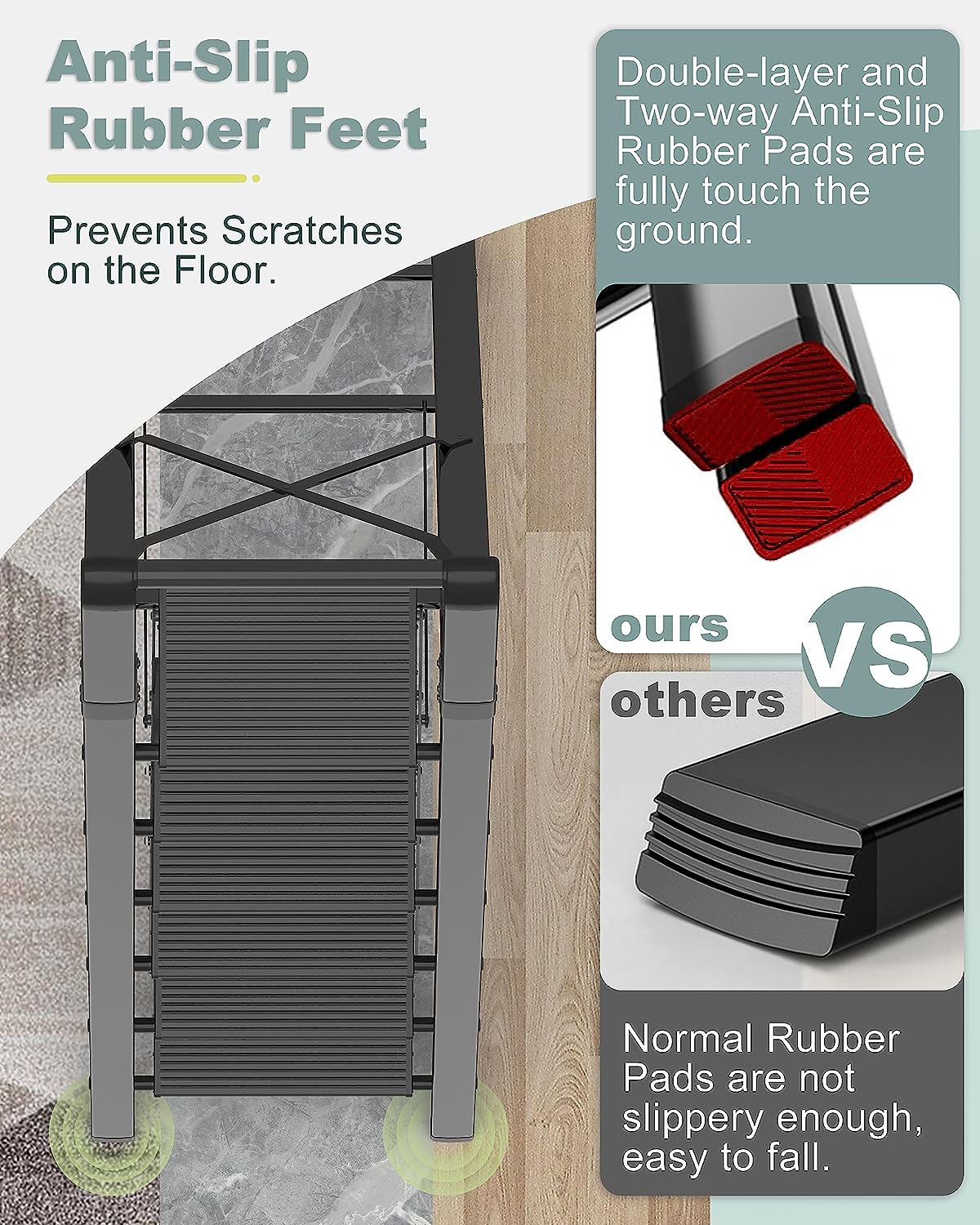 SOLADDER 6 Step Ladder for 12 Feet High Ceiling, Folding Step Stool with Handgrip and Anti-Slip Wide Pedal, Portable Lightweight Aluminum Stepladder for Kitchen, Home (330 lbs Capacity) - Black