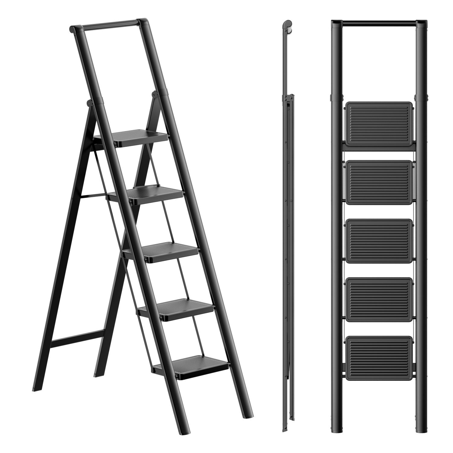 5-Step Folding Step Ladder – Matte Black