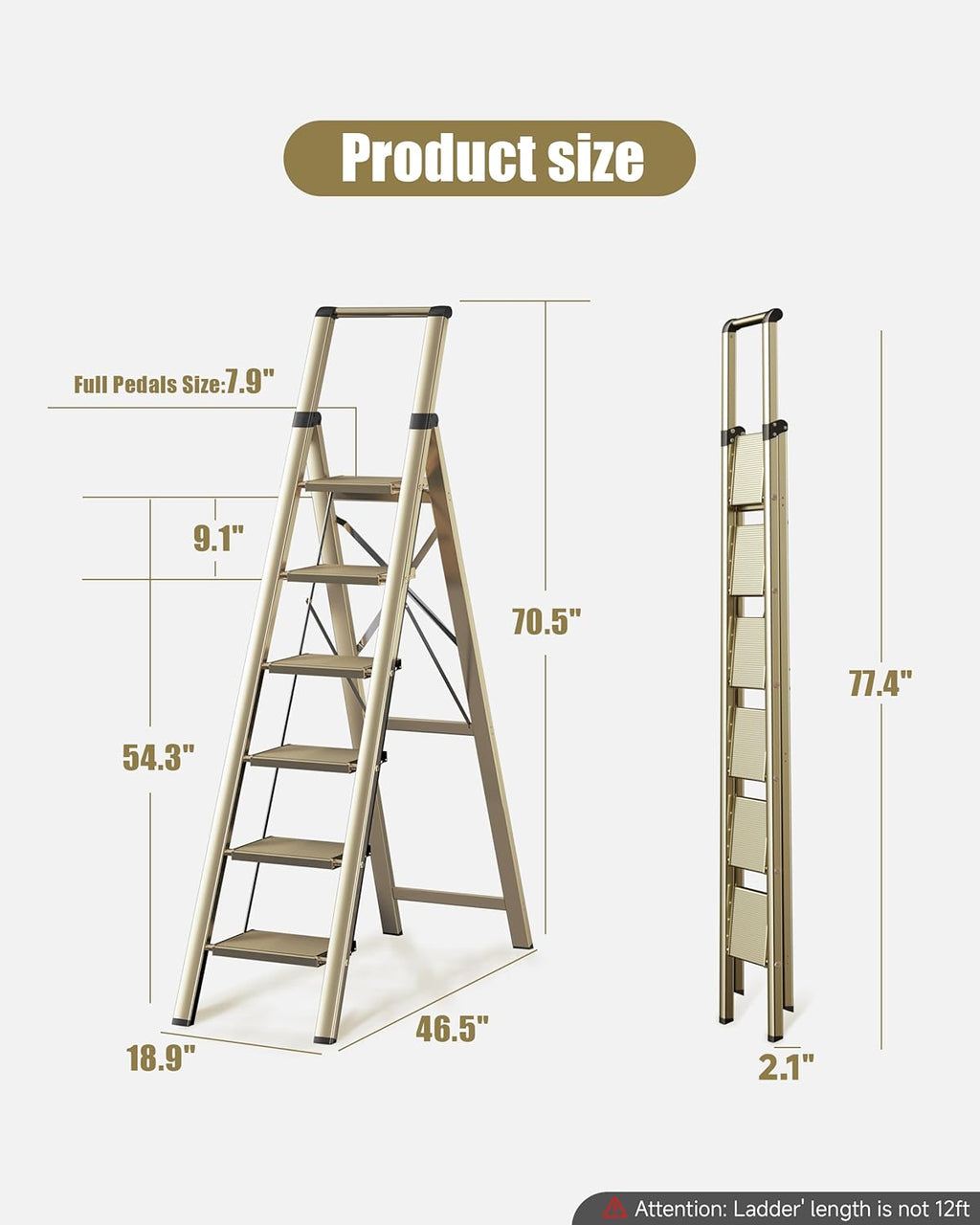 6-Step Folding Step Ladder – Champagne Gold