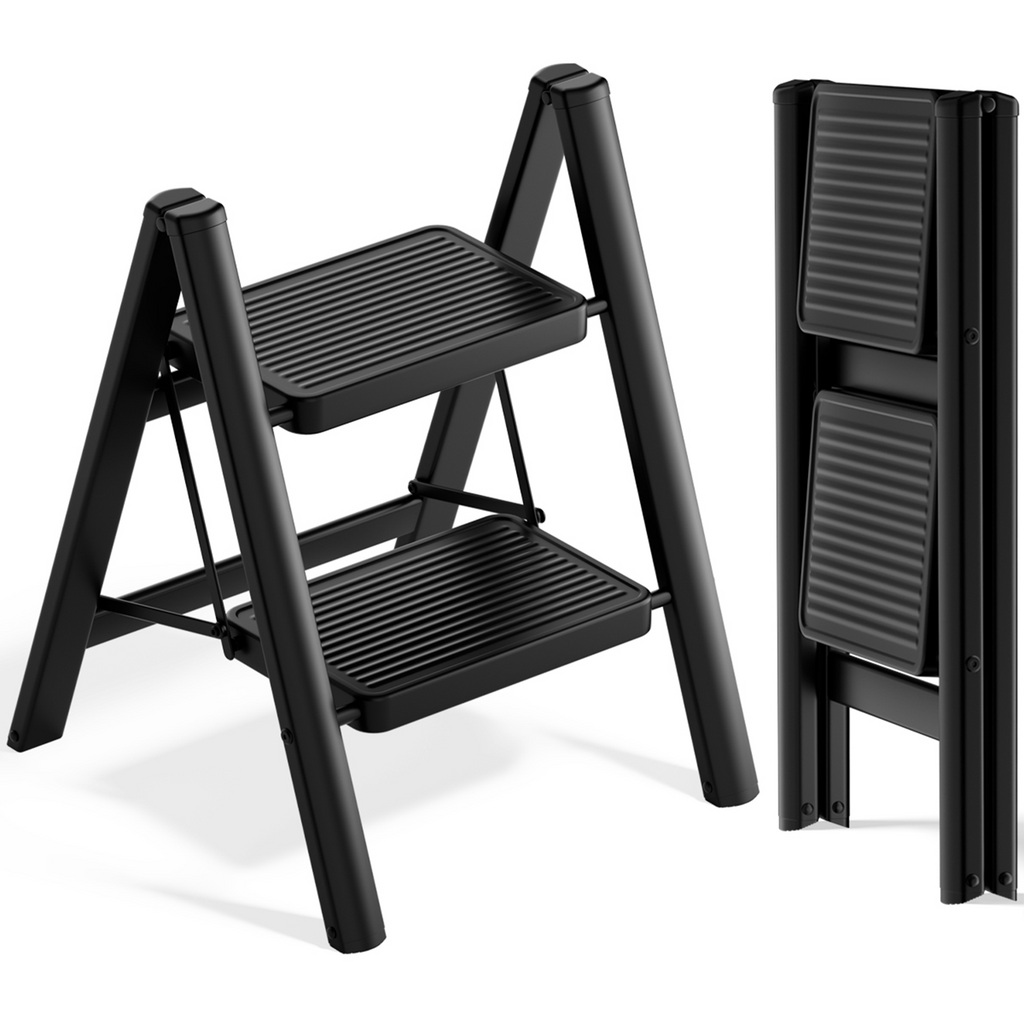 2-Step Folding Ladder – Matte Black