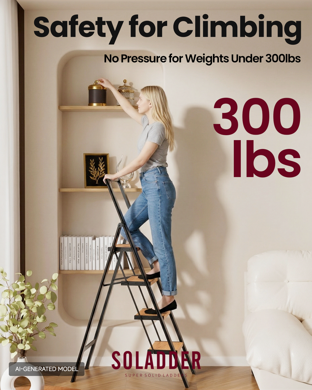 4-Step Folding Step Ladder – Black Woodgrain