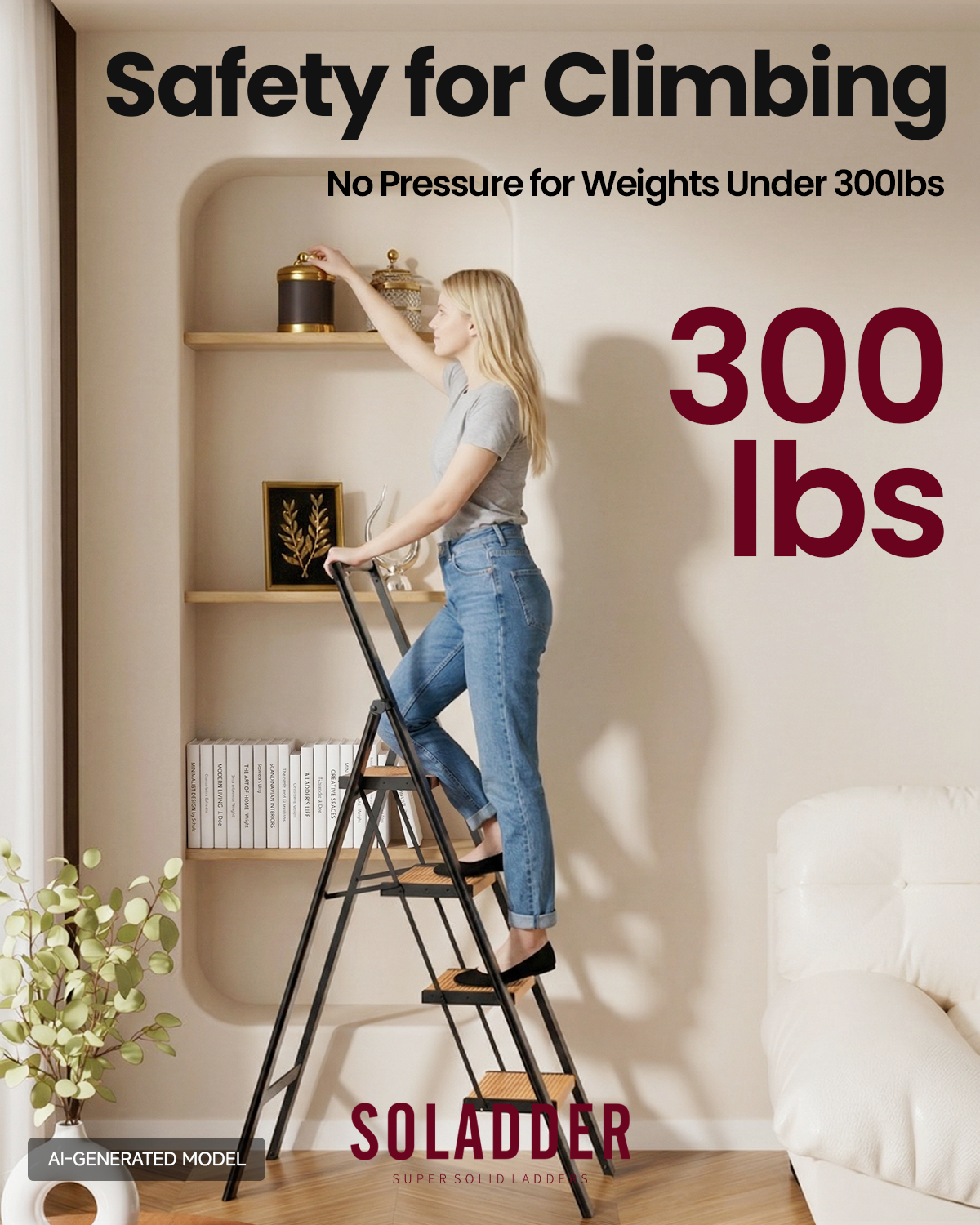 4-Step Folding Step Ladder – Black Woodgrain