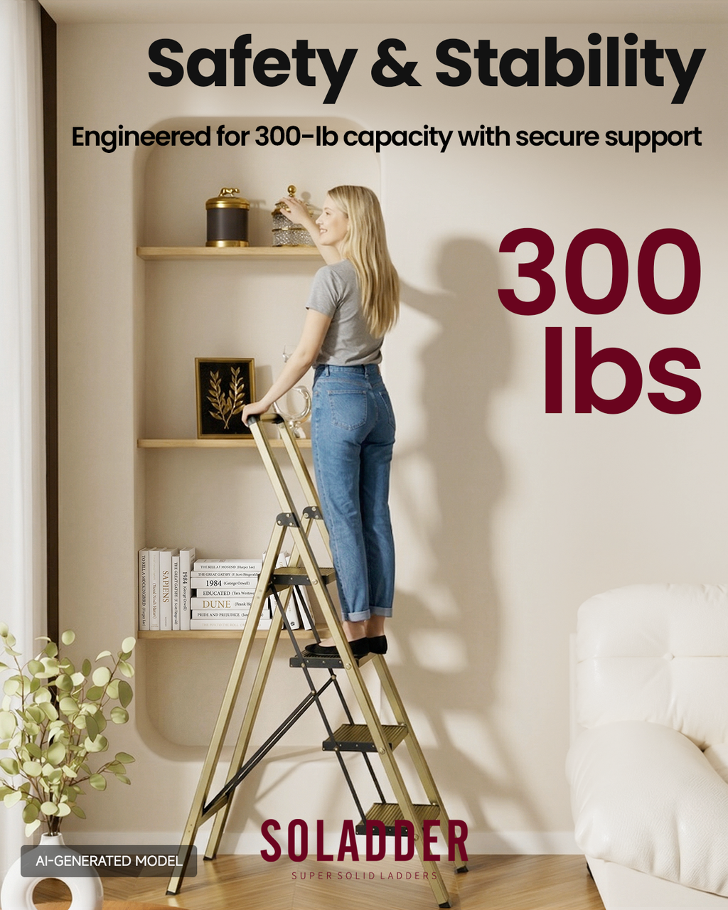 4-Step Folding Step Ladder – Champagne Gold