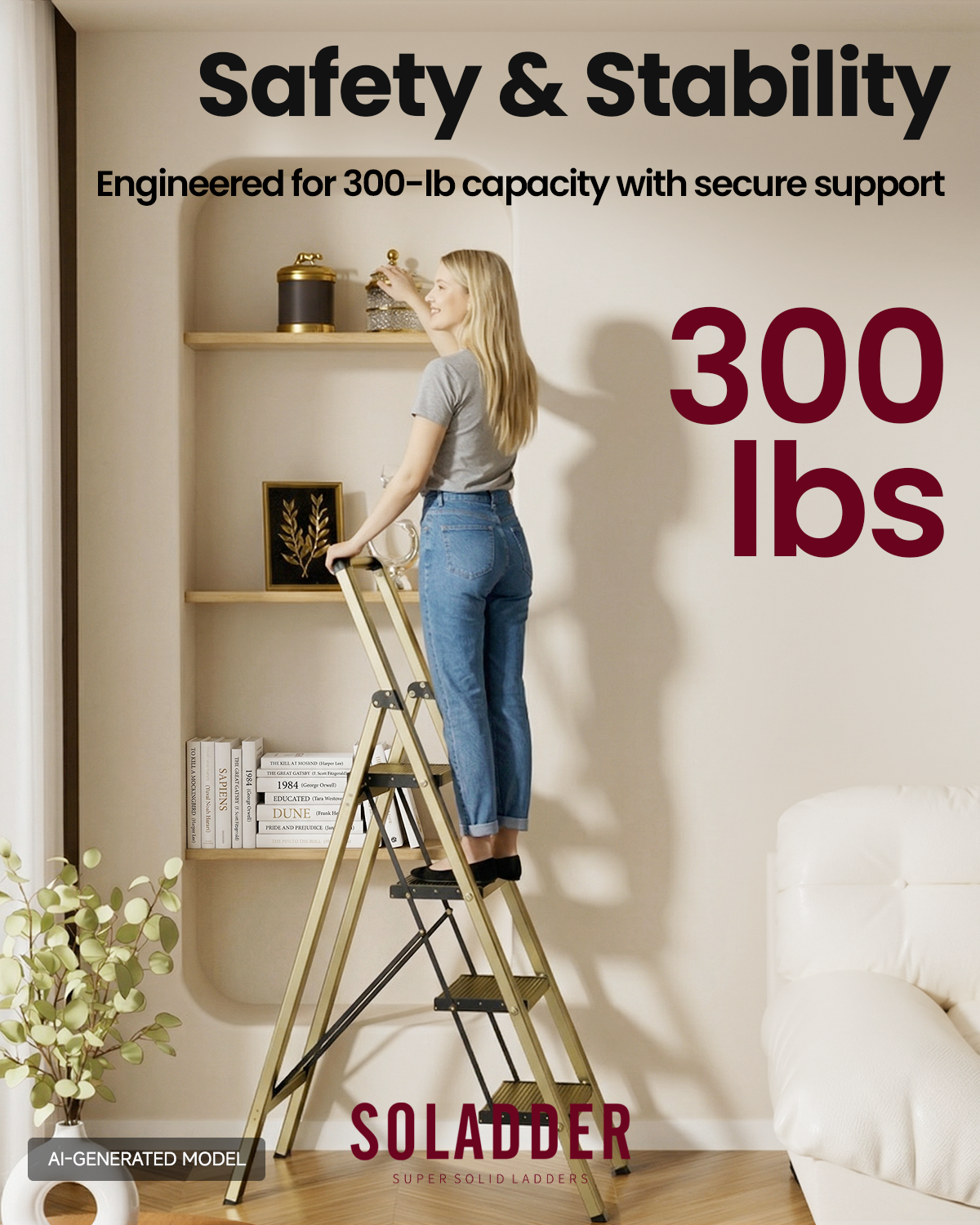4-Step Folding Step Ladder – Champagne Gold