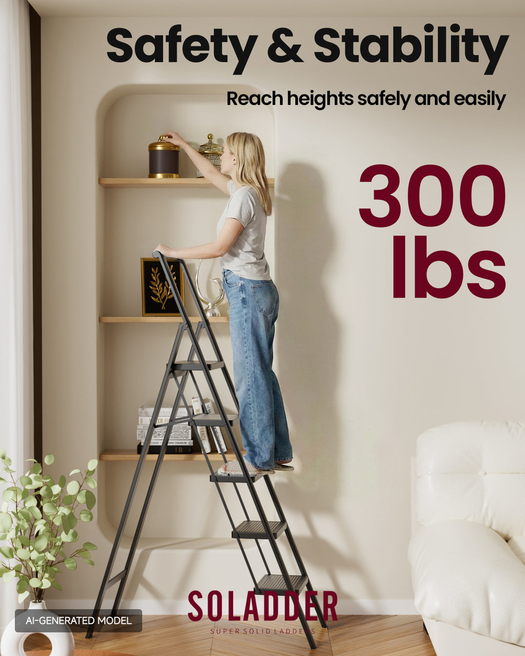 5-Step Folding Step Ladder – Matte Black