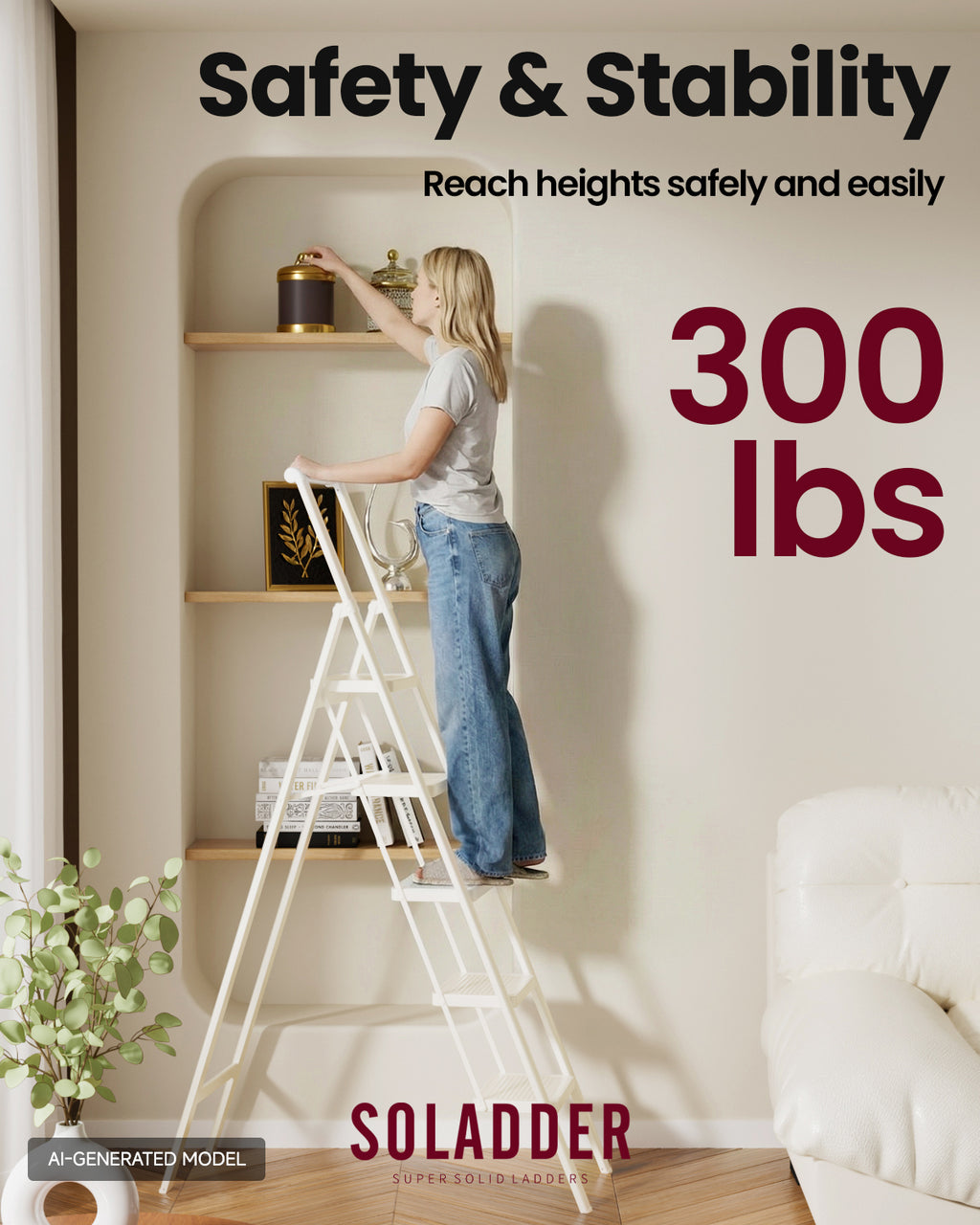 5-Step Folding Step Ladder – White