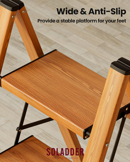 3-Step Folding Step Ladder – Woodgrain