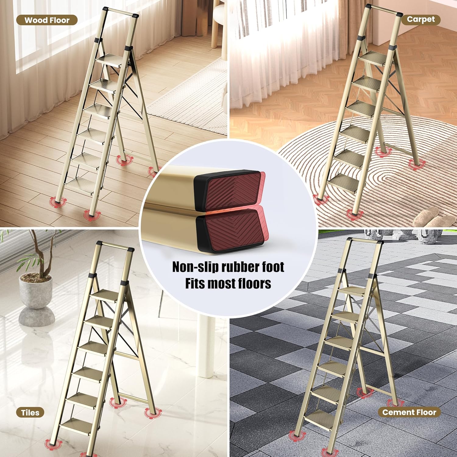 6-Step Folding Step Ladder – Champagne Gold