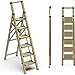 SOLADDER 6 Step Ladder, Folding Step Stool with Handgrip and Anti-Slip Wide Pedal, Portable Lightweight Aluminum Stepladder for Kitchen, Home, Library, Office (330 lbs Capacity) - Gold