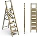 SOLADDER 6 Step Ladder, Folding Step Stool with Handgrip and Anti-Slip Wide Pedal, Portable Lightweight Aluminum Stepladder for Kitchen, Home, Library, Office (330 lbs Capacity) - Gold