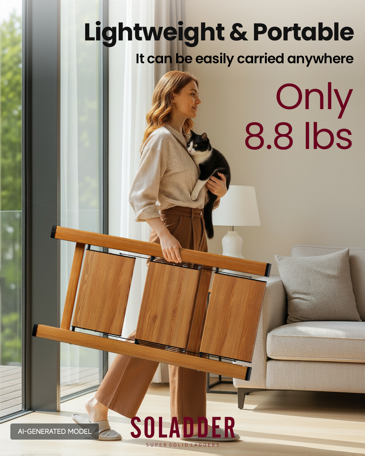 3-Step Folding Ladder – Woodgrain