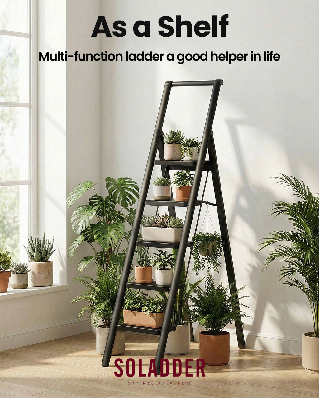 5-Step Folding Step Ladder – Matte Black