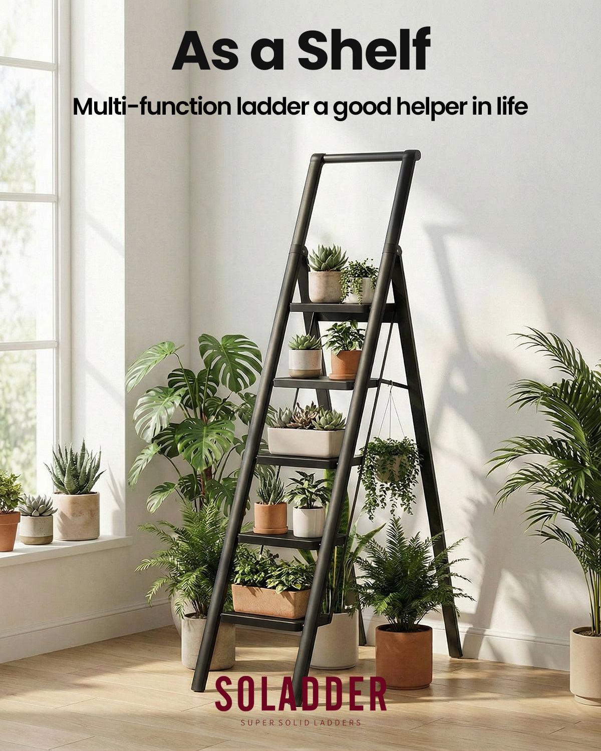5-Step Folding Step Ladder – Matte Black