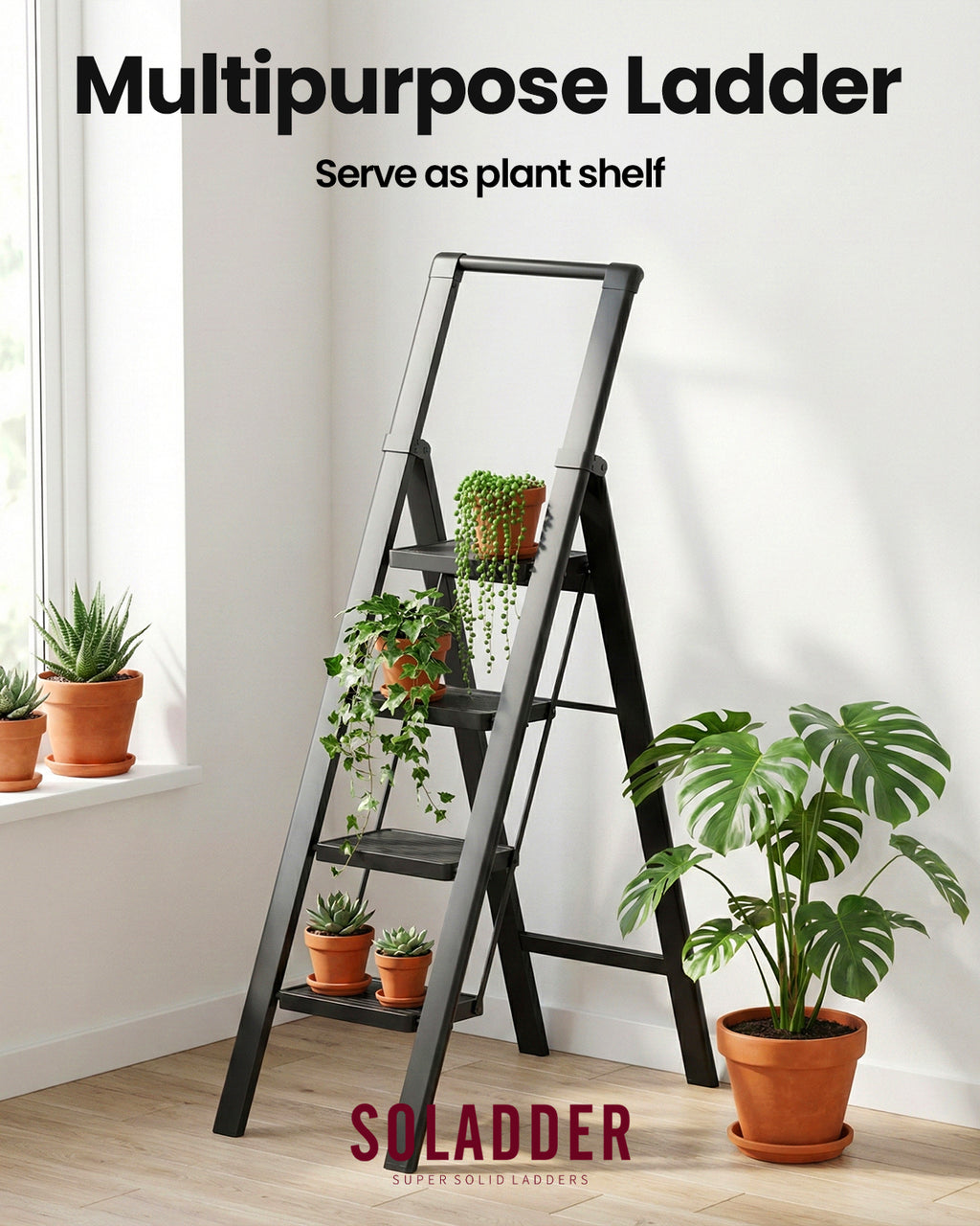 4-Step Folding Step Ladder – Matte Black