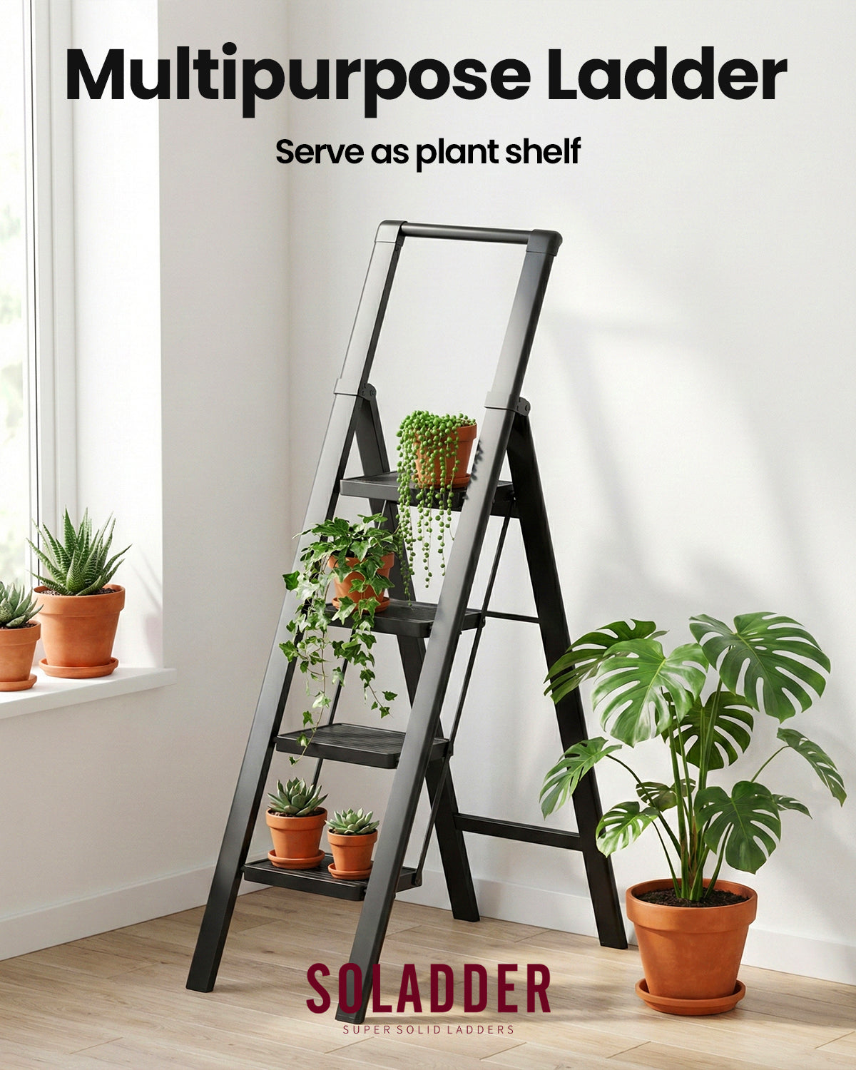 4-Step Folding Step Ladder – Matte Black