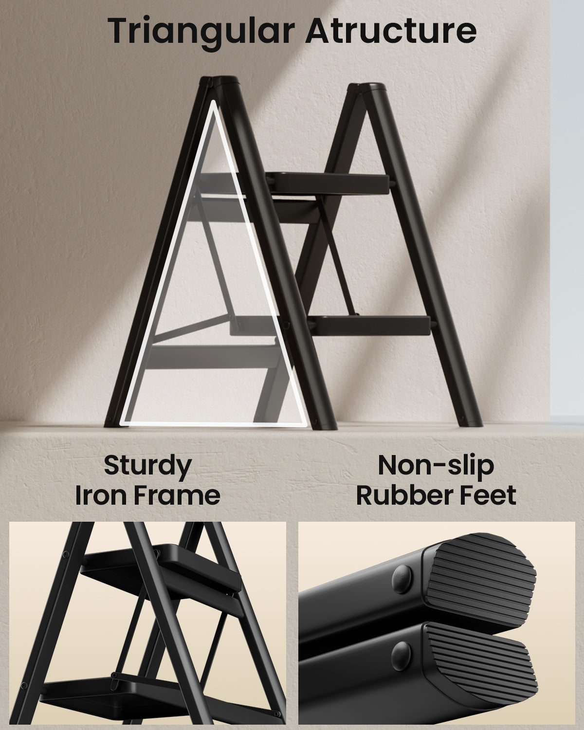 2-Step Folding Ladder – Matte Black