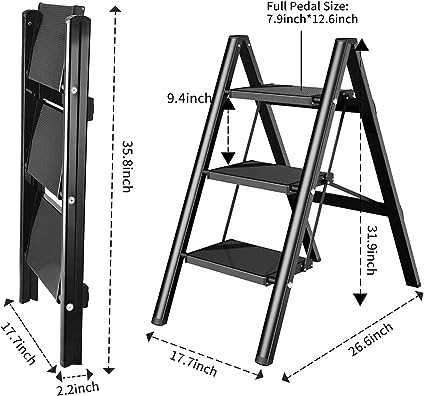 3 step ladder  aluminum lightweight for high ceiling small size for store