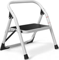 1-Step Ladders Ladder Folding Step Stool with Anti-Slip Sturdy and Wide Pedal Stepladder Multi-Use for Home and Kitchen Space Saving - White