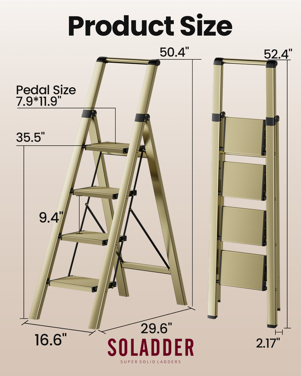 4-Step Folding Step Ladder – Champagne Gold