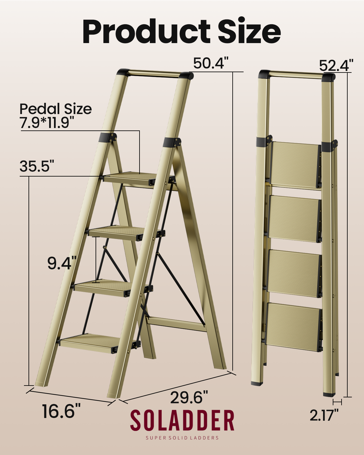 4-Step Folding Step Ladder – Champagne Gold