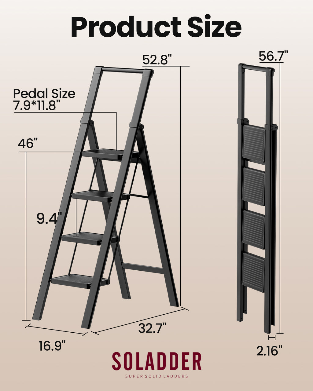 4-Step Folding Step Ladder – Matte Black