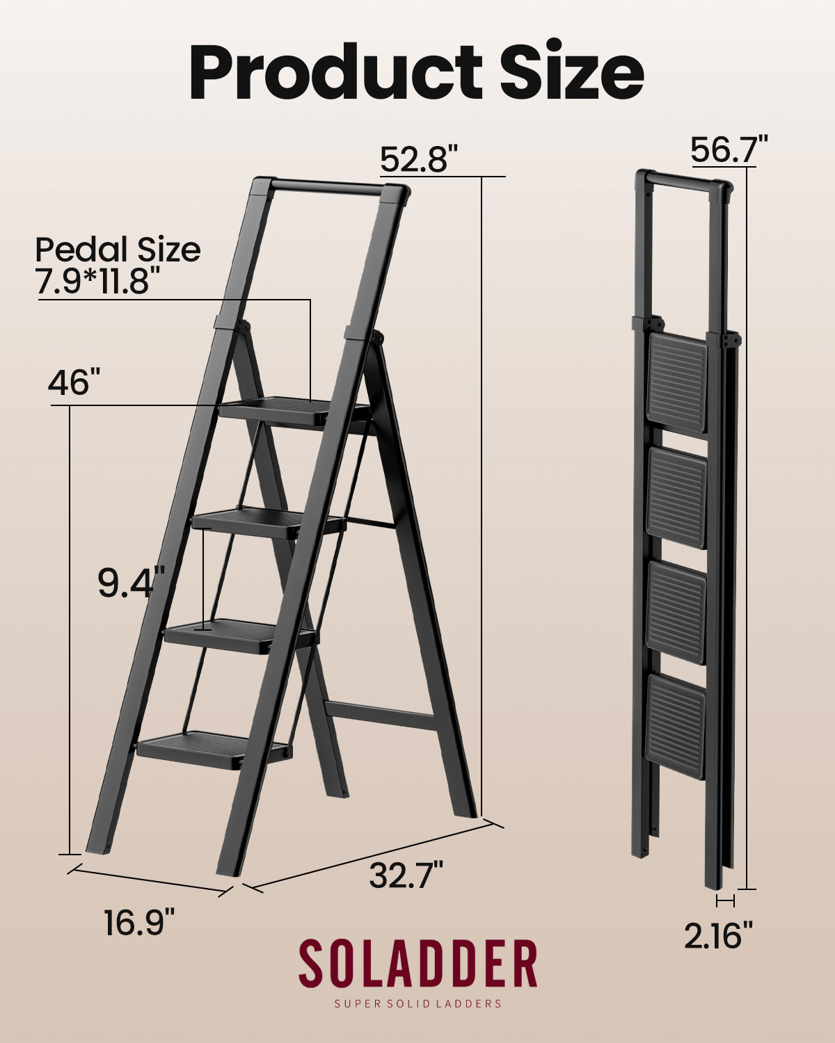 4-Step Folding Step Ladder – Matte Black