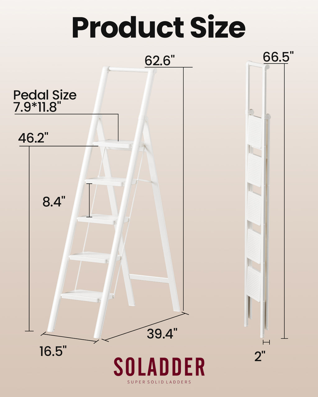 5-Step Folding Step Ladder – White