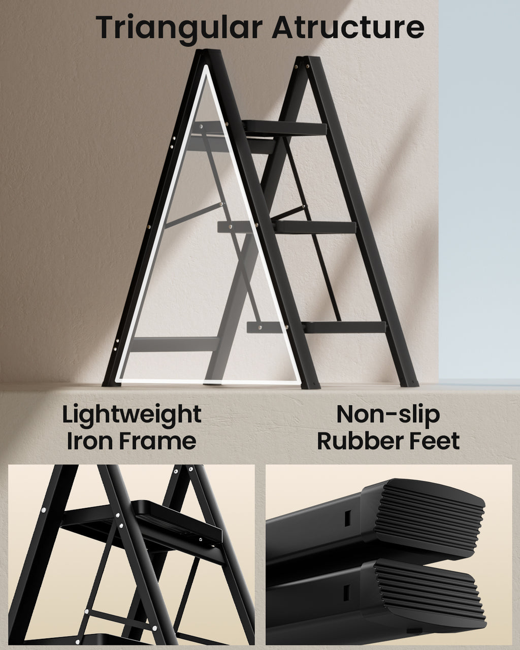 3-Step Folding Ladder – Matte Black