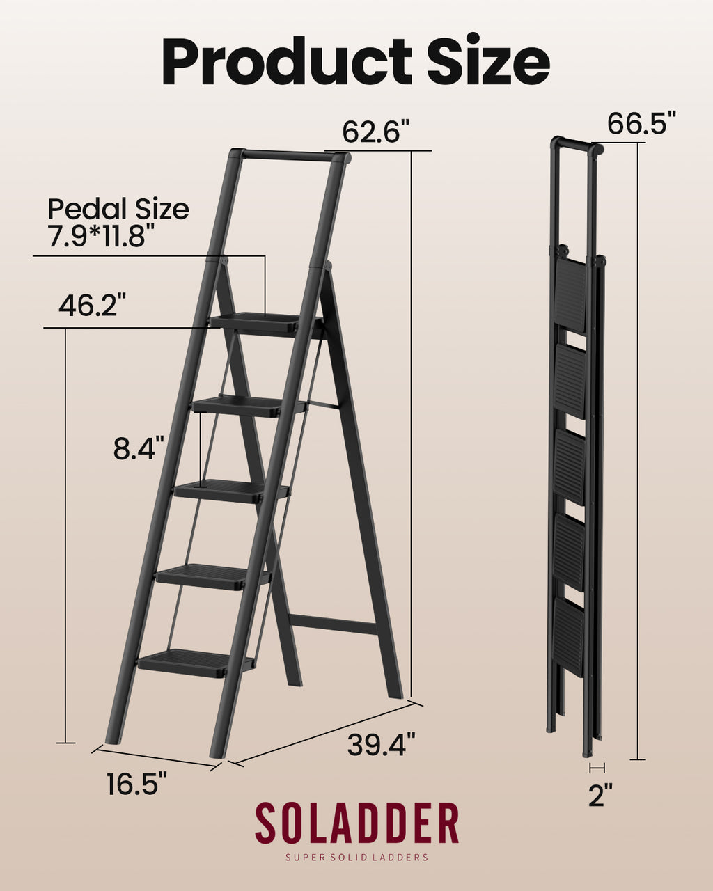 5-Step Folding Step Ladder – Matte Black