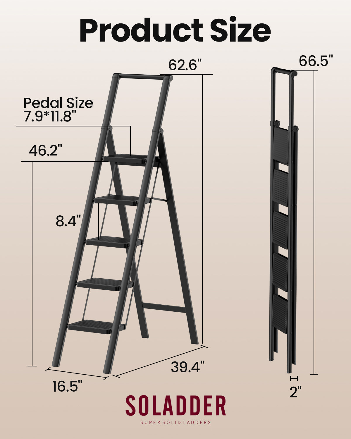 5-Step Folding Step Ladder – Matte Black