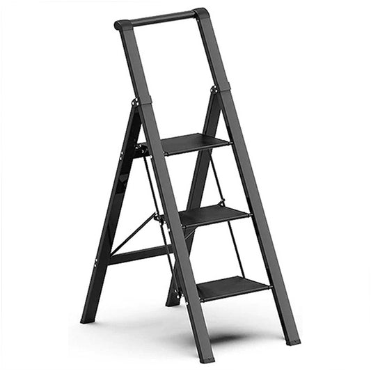 3 Step Ladder, Slim Folding Steps Stool with Handrail, Lightweight Aluminum Alloy Foldable Black Ladder with Anti-Slip Wide Pedal, for Home, Kitchen, Office, Garage Use - Black