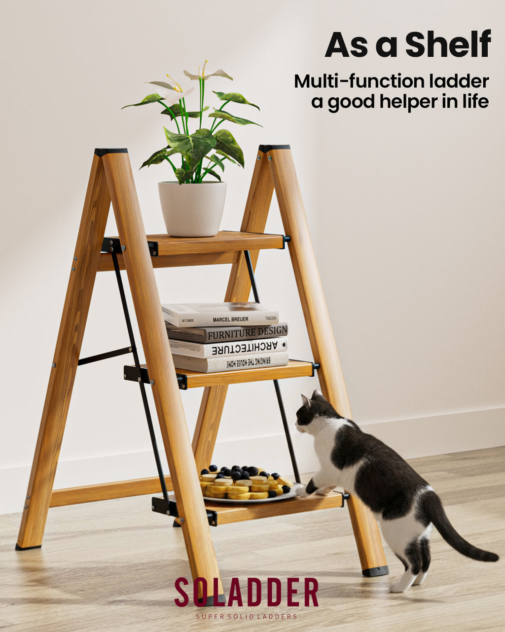 3-Step Folding Ladder – Woodgrain