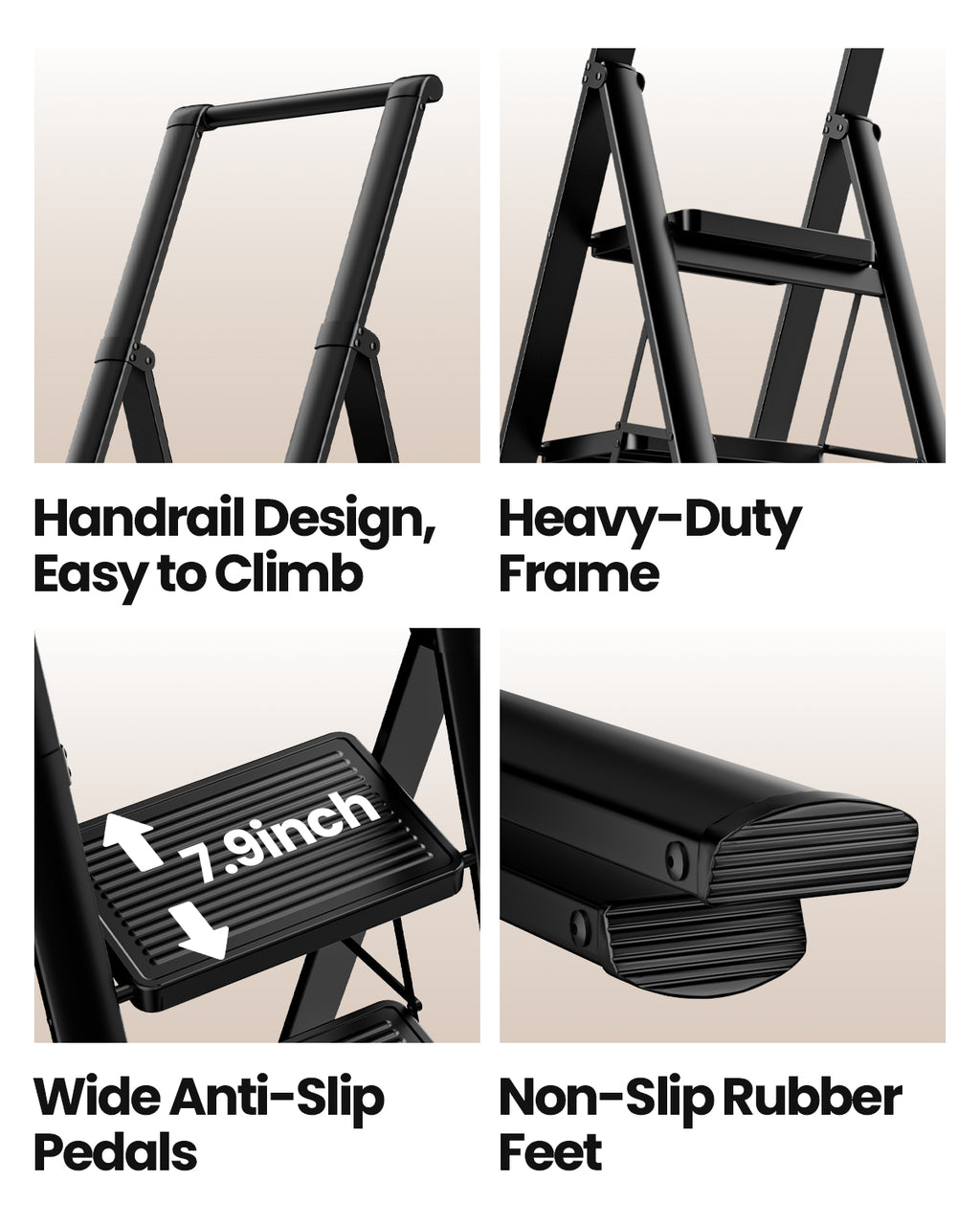5-Step Folding Step Ladder – Matte Black