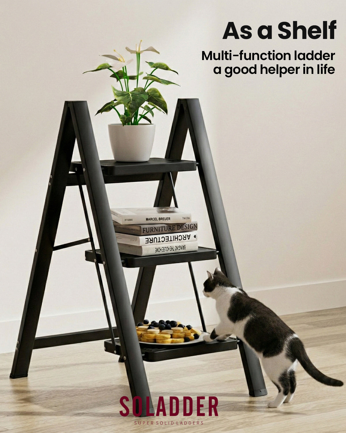 3-Step Folding Ladder – Matte Black