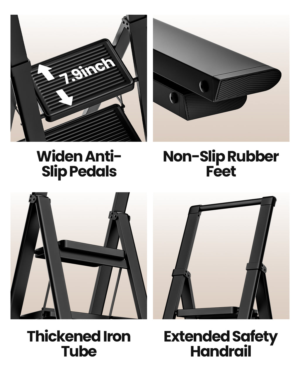 4-Step Folding Step Ladder – Matte Black