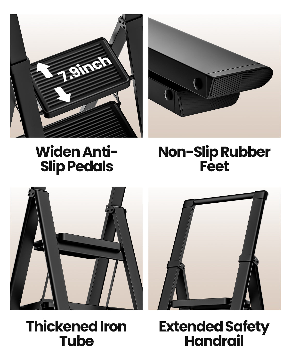 4-Step Folding Step Ladder – Matte Black