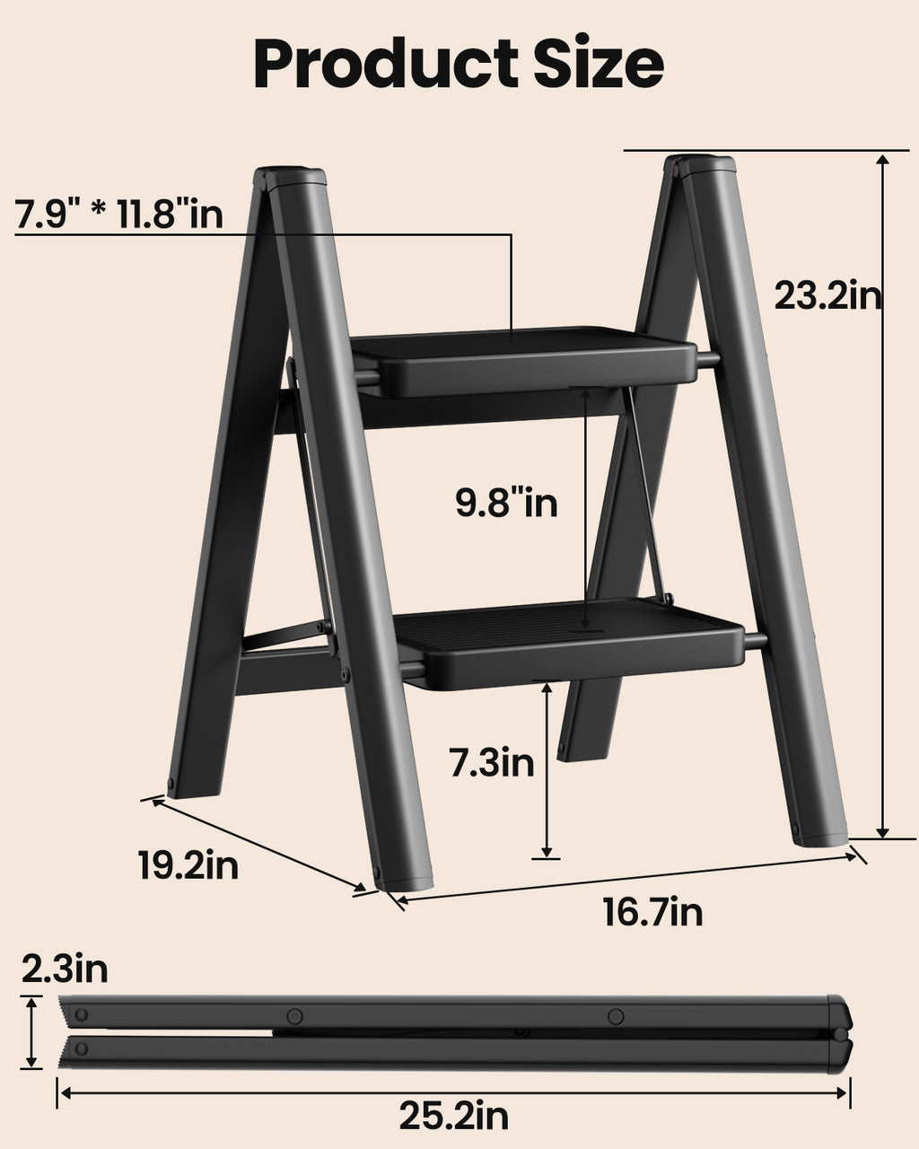 2-Step Folding Ladder – Matte Black