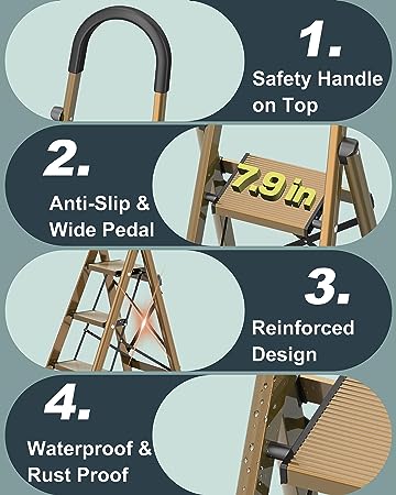 6 step ladder folding step stool lightweight easy to carry stable and can support up to 330lbs safety anti-slip rainforcd Design and waterproof Rust  Proof