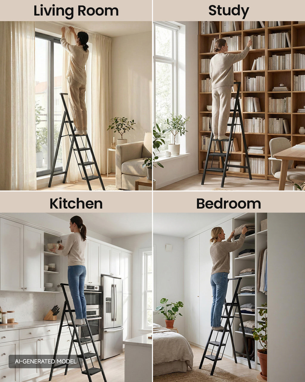 5-Step Folding Step Ladder – Matte Black