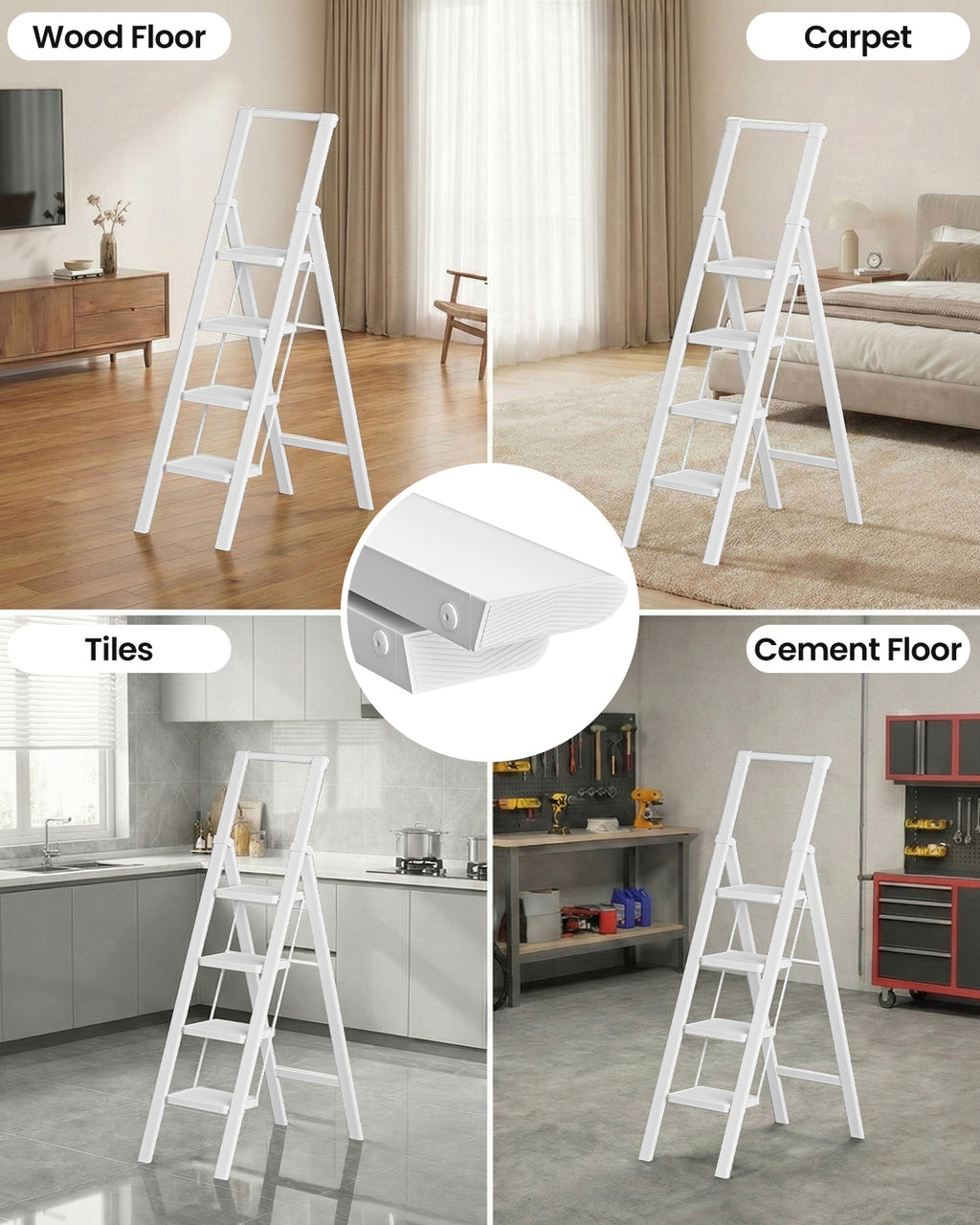 4-Step Folding Step Ladder – White