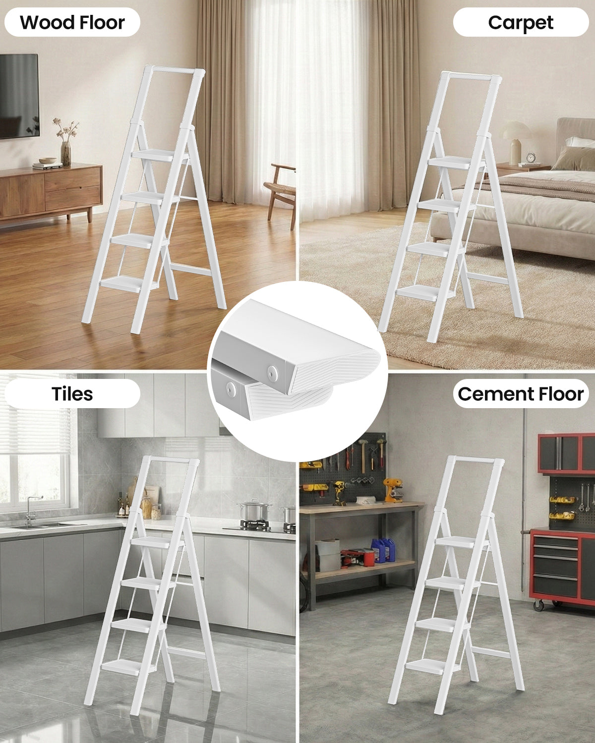 4-Step Folding Step Ladder – White