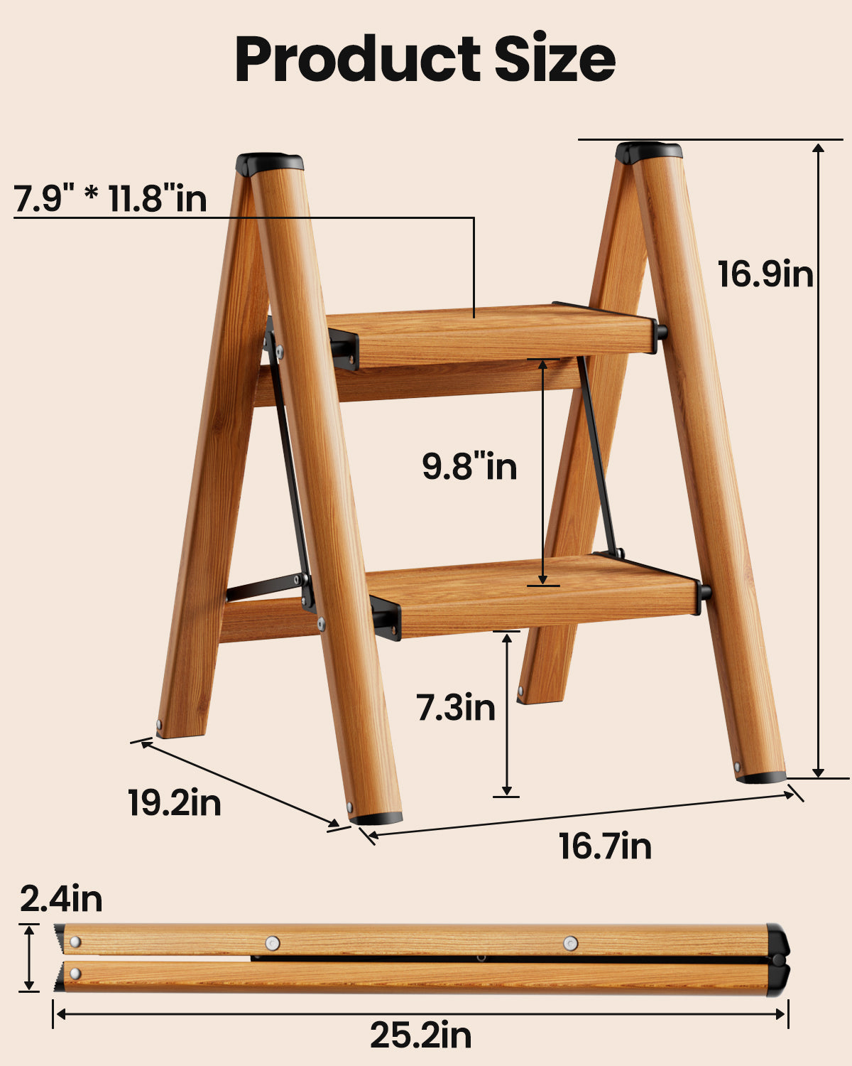 2-Step Folding Ladder – Woodgrain