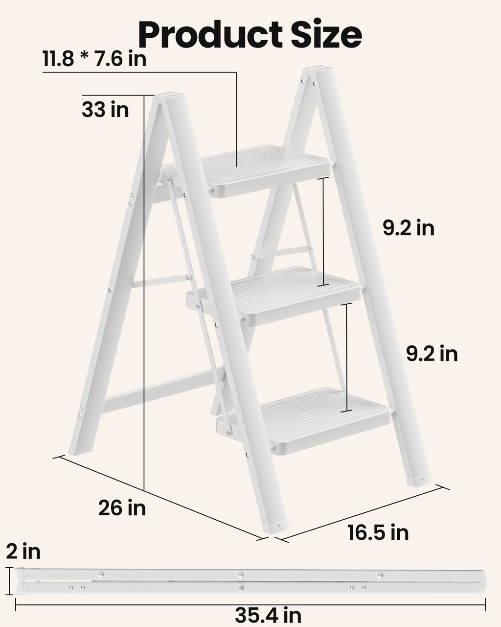 3-Step Folding Ladder – White