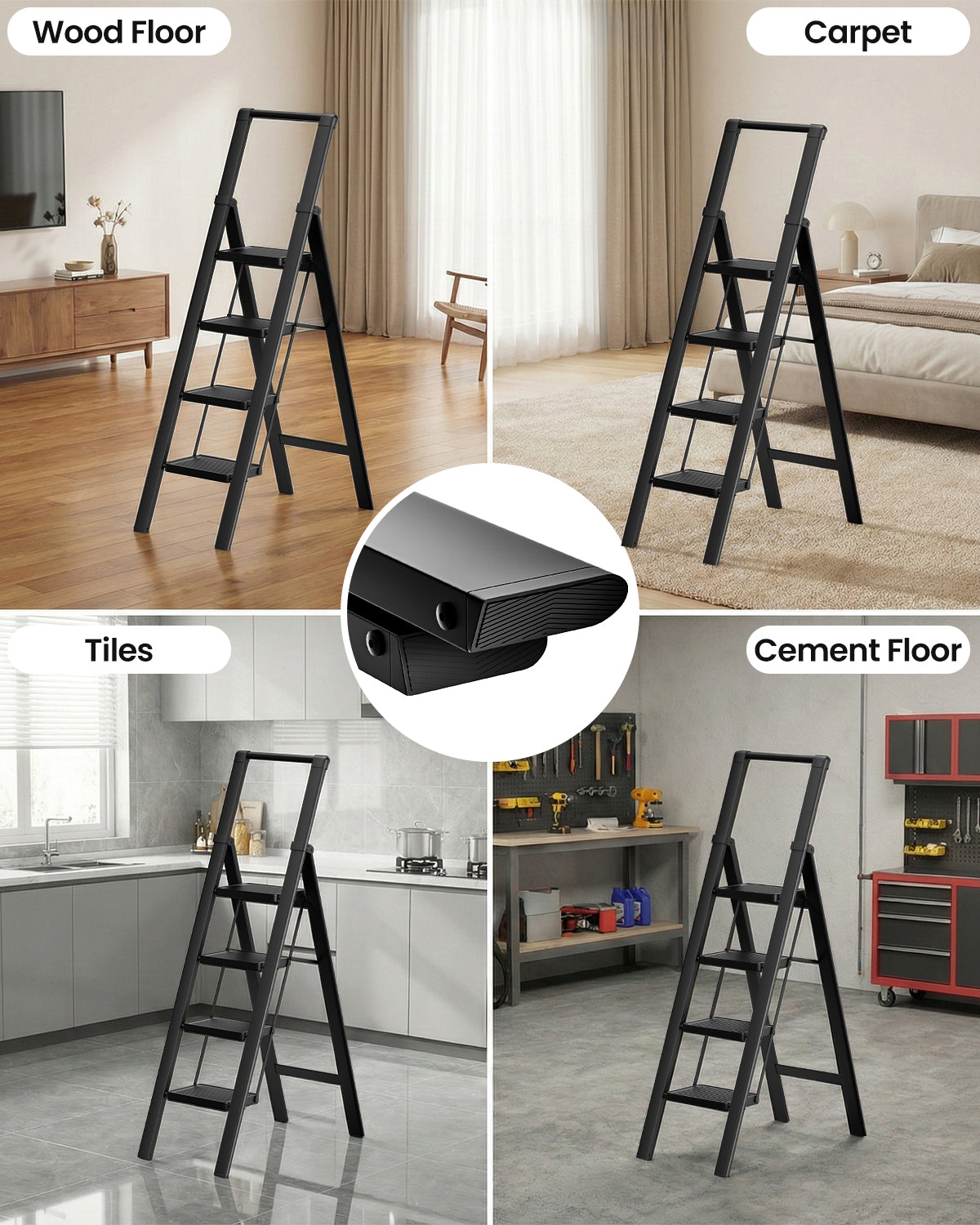 4-Step Folding Step Ladder – Matte Black