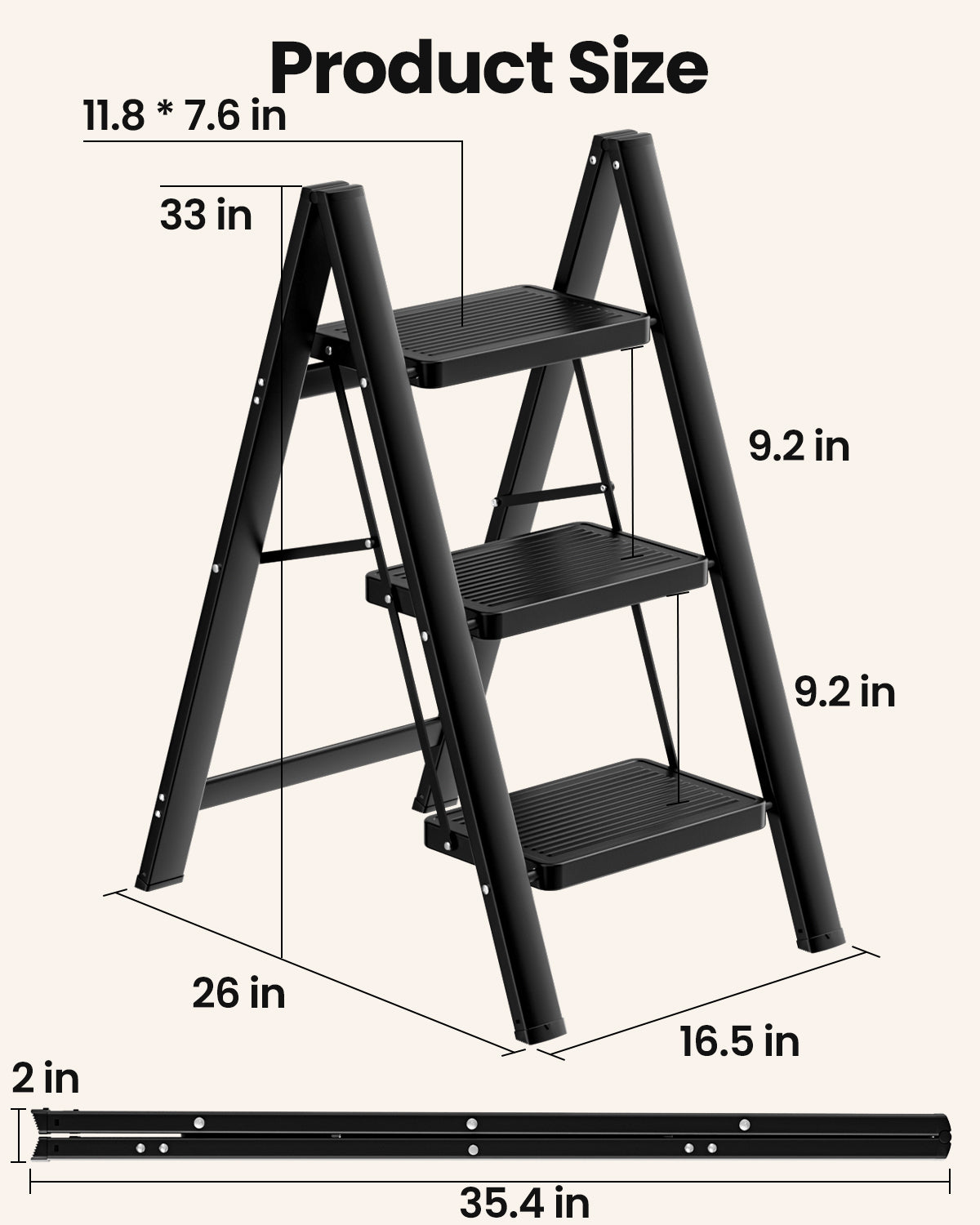 3-Step Folding Ladder – Matte Black