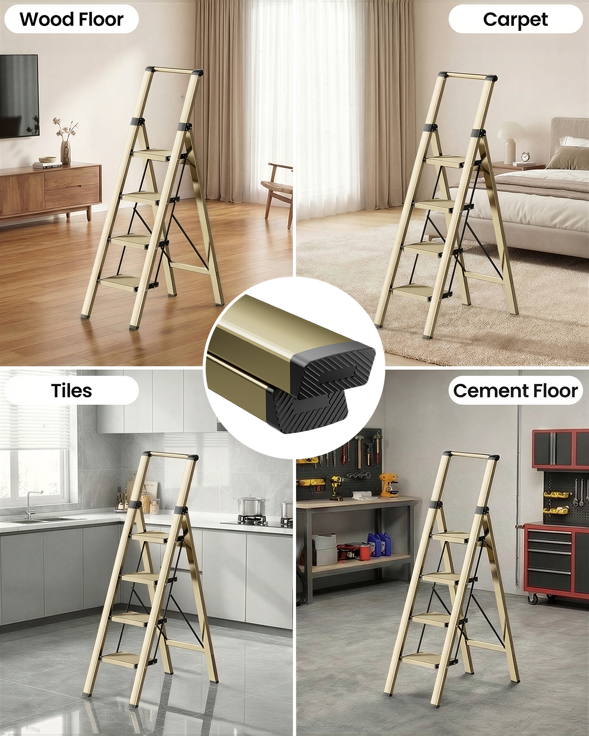 4-Step Folding Step Ladder – Champagne Gold