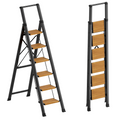 6 Step Ladder, Folding Step Stool with Handgrip and Anti-Slip Wide Pedal, Portable Lightweight Aluminum Stepladder for Kitchen, Home, Library, Office (300 lbs Capacity) - Gold