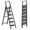 6 Step Ladder for 12 Feet High Ceiling, Folding Step Stool with Handgrip and Anti-Slip Wide Pedal, Portable Lightweight Aluminum Stepladder for Kitchen, Home (330 lbs Capacity) - Black