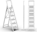 SOLADDER 6 Step Ladder, Folding Step Stool with Handgrip and Anti-Slip Wide Pedal, Portable Lightweight Aluminum Stepladder for Kitchen, Home, Library, Office (330 lbs Capacity) - Silver